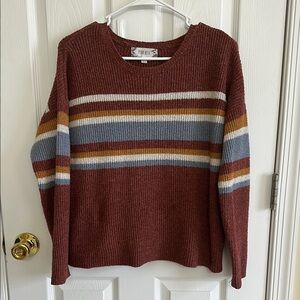 Warm Rust Striped Crew Neck Sweater